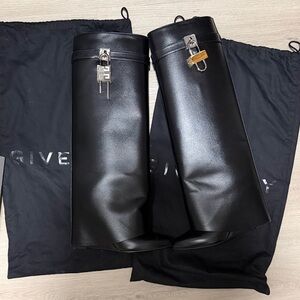 Givenchy Shiny Black Leather Boots with Silver Accents